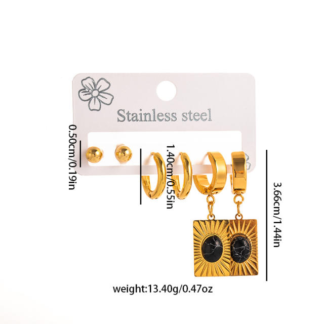 Vintage turquosie stone statement stainless steel earrings set