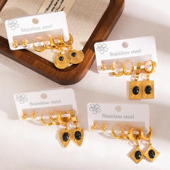 Vintage turquosie stone statement stainless steel earrings set