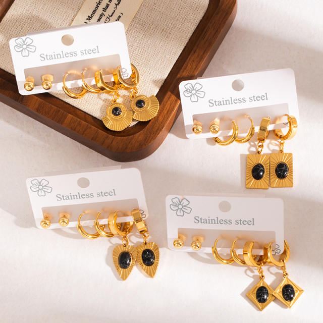 Vintage turquosie stone statement stainless steel earrings set