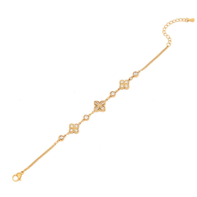 Delicate diamond clover two layer stainless steel bracelet