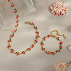 Summer sweet fruit cherry stainless steel choker necklace bracelet suit