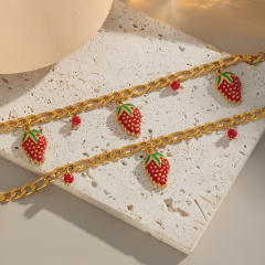Summer sweet fruit strawberry charm stainless steel bracelet necklace suit