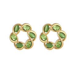 Elegnat opal stone inlaid twisted circle stainless steel earrings