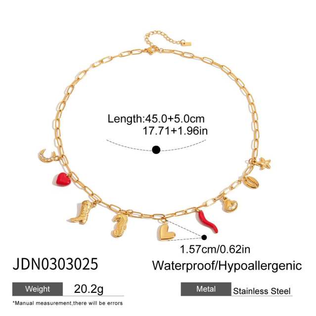 18K Gold Stainless Steel Holiday Style Pearl Necklace sweet pink color necklace