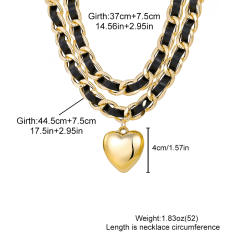 Elegant braid velvet alloy chain two layer heart pendant necklace