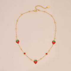 Cute strawberry stainless steel choker necklace