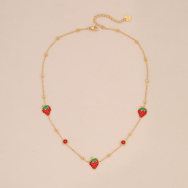 Cute strawberry stainless steel choker necklace