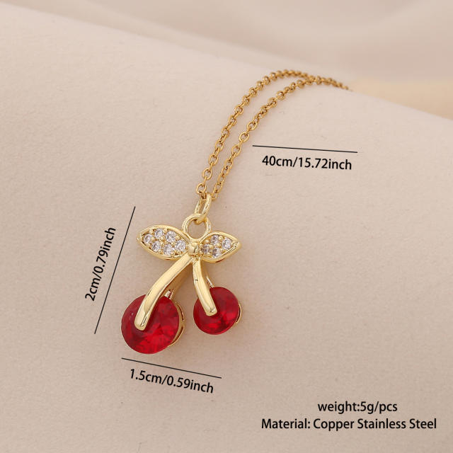 Cute Cherry Strawberry Pendant Necklace Fashion All-match stainless steel necklace