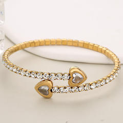 Luxury full diamond heart elastic stainless steel bangle