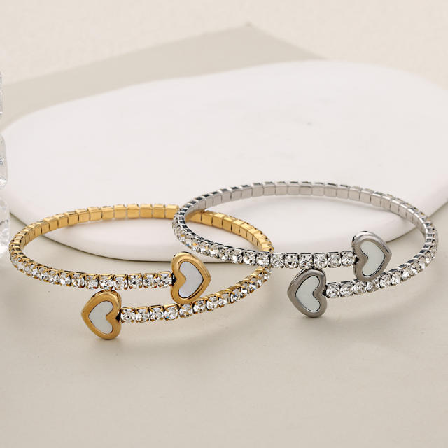 Elegant heart full diamond elastic stainless steel bangle