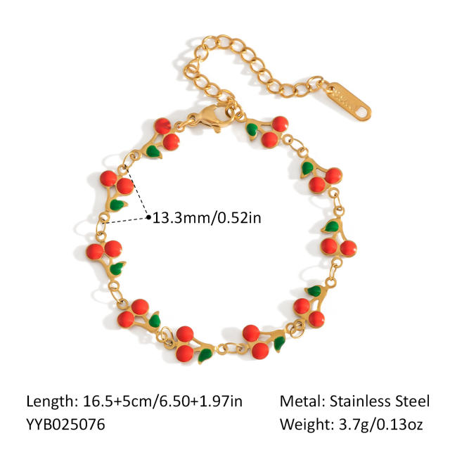 Summer sweet fruit cherry stainless steel choker necklace bracelet suit