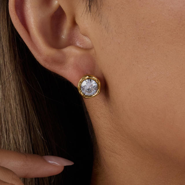 Classic 18KG round shape diamond stainless steel earrings