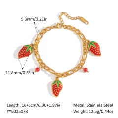 Summer sweet fruit strawberry charm stainless steel bracelet necklace suit