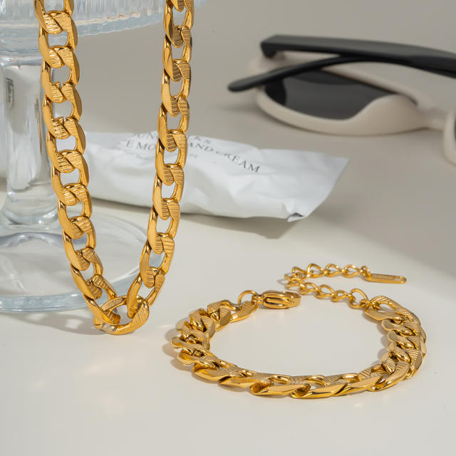 Thick cuban link chain stainless steel necklace bracelet suit DIY charm chain