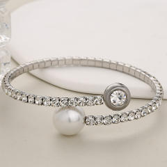Elegant diamond elastic bangle stainless steel pearl bangle