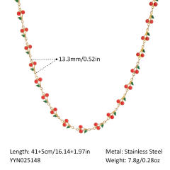 Summer sweet fruit cherry stainless steel choker necklace bracelet suit