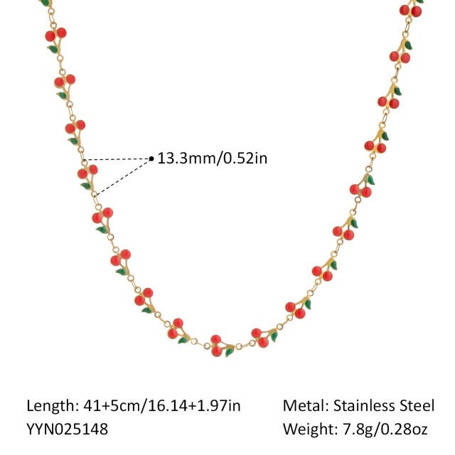 Summer sweet fruit cherry stainless steel choker necklace bracelet suit