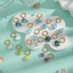 Summer holiday ocean series fish shell conch stainless steel huggie earrings