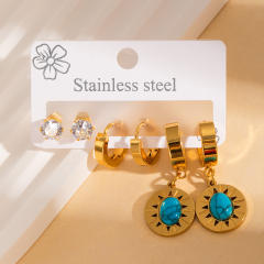 Vintage turquosie stone statement stainless steel earrings set