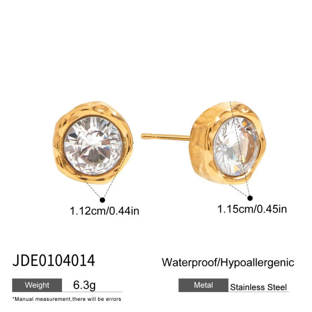 Classic 18KG round shape diamond stainless steel earrings