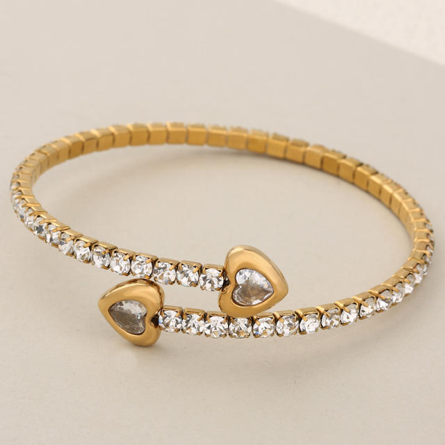 Luxury full diamond heart elastic stainless steel bangle
