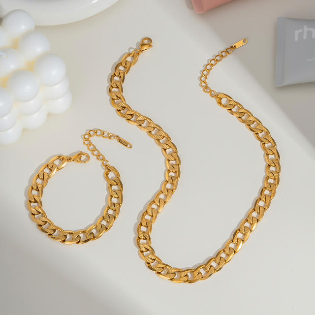 Thick cuban link chain stainless steel necklace bracelet suit DIY charm chain
