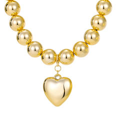 Chunky ball bead heart charm alloy necklace for women