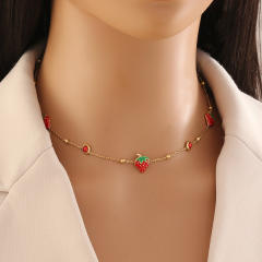 Cute strawberry stainless steel choker necklace