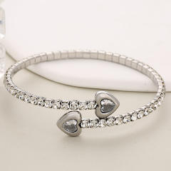 Luxury full diamond heart elastic stainless steel bangle