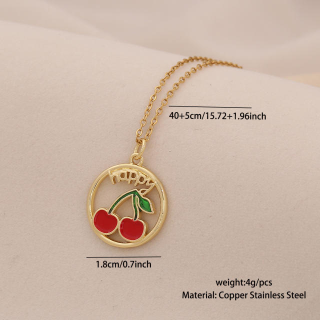 Cute Cherry Strawberry Pendant Necklace Fashion All-match stainless steel necklace