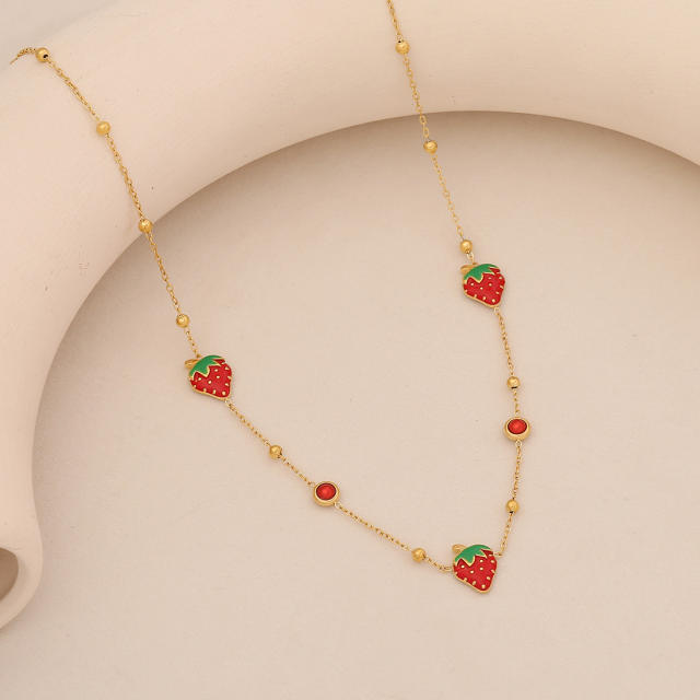 Cute strawberry stainless steel choker necklace
