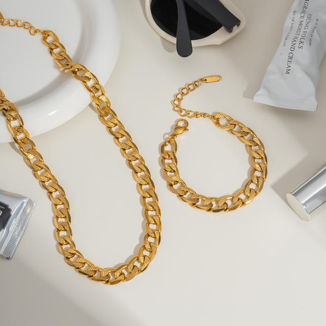 Thick cuban link chain stainless steel necklace bracelet suit DIY charm chain