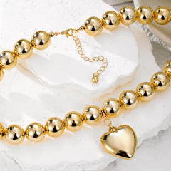 Chunky ball bead heart charm alloy necklace for women