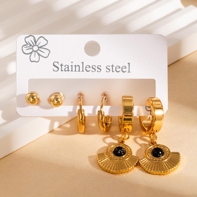 Vintage turquosie stone statement stainless steel earrings set