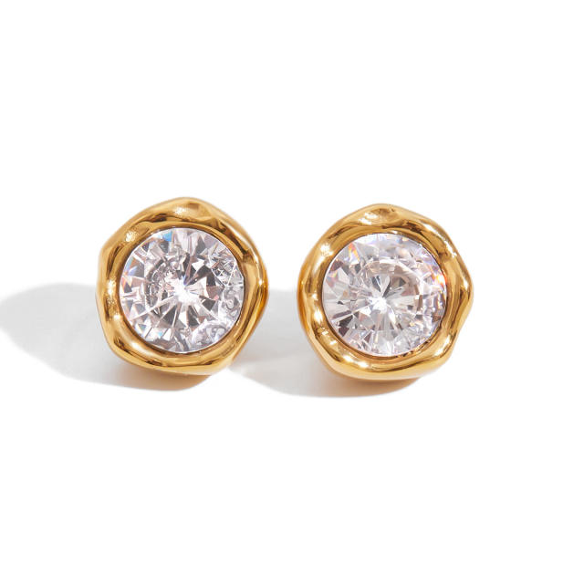 Classic 18KG round shape diamond stainless steel earrings