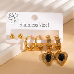 Vintage turquosie stone statement stainless steel earrings set
