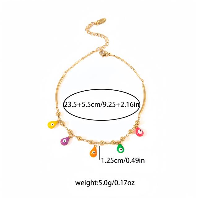 New design colorful enamel evil eye tassel stainless steel anklet