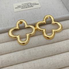 Hollow four-leaf five-leaf flower 18k gold plating copper all-match earrings