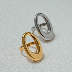 18K gold stainless steel smooth hollow oval stainless steel Joker ring