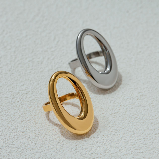 18K gold stainless steel smooth hollow oval stainless steel Joker ring