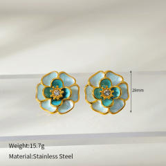Colorful opal stone enamel flower stainless steel necklace earrings rings