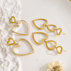 Creative big heart hollow design stainless steel earrings