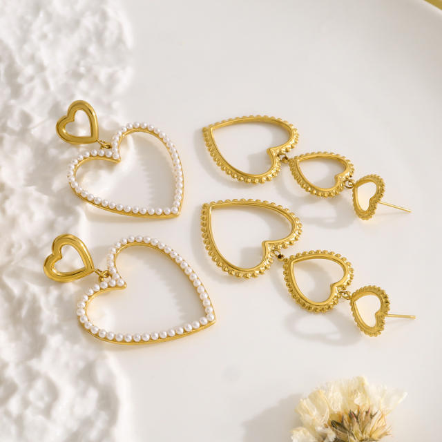 Creative big heart hollow design stainless steel earrings