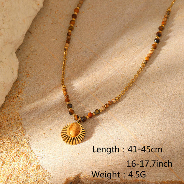 New Bohemian Style Natural Stone Beaded Necklace stainless steel necklace