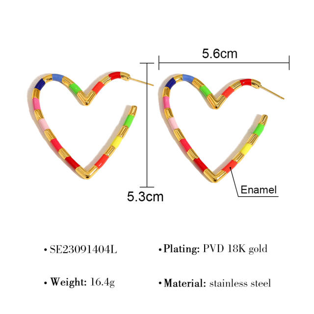 Colorfulful Bamboo Heart Oil Drop Earrings Stainless steel earrings