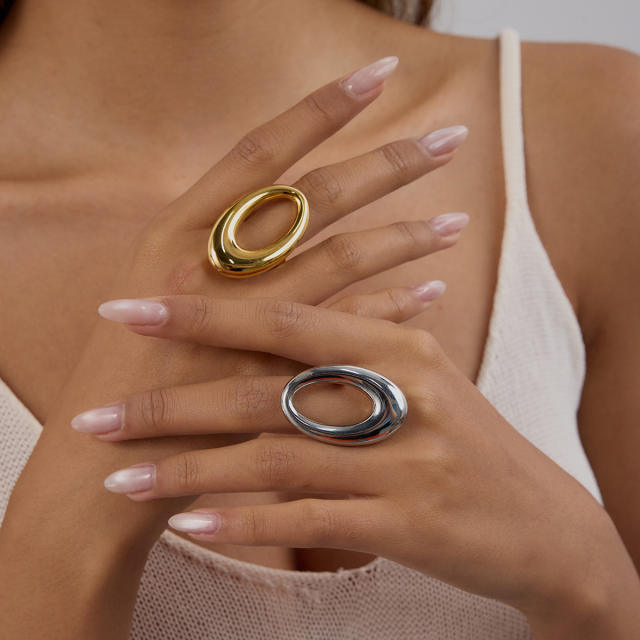 18K gold stainless steel smooth hollow oval stainless steel Joker ring