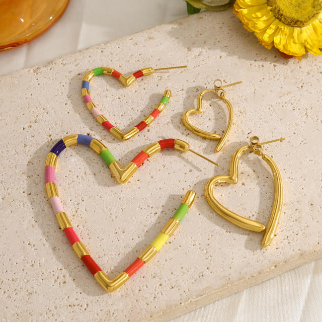 Colorfulful Bamboo Heart Oil Drop Earrings Stainless steel earrings