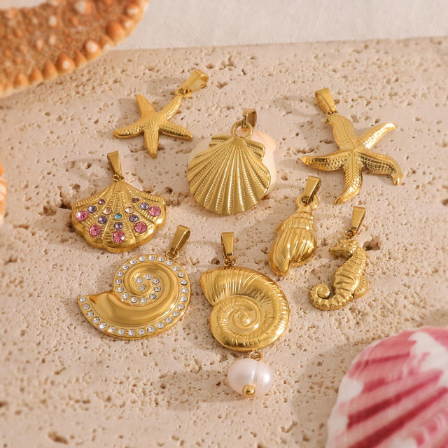 Summer ocean series charm chain DIY necklace for women stainless steel charms