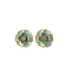 Colorful opal stone enamel flower stainless steel necklace earrings rings