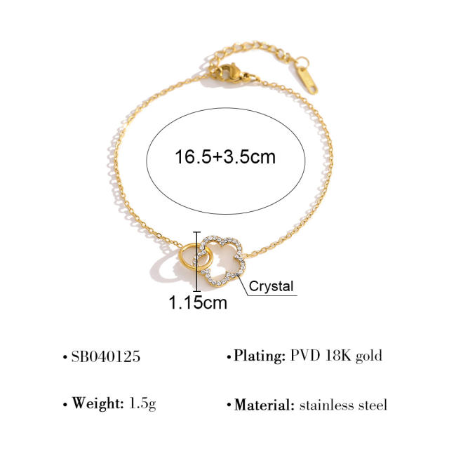 Simple hollow four leaf clover flower stainless steel bracelet diamond bracelet